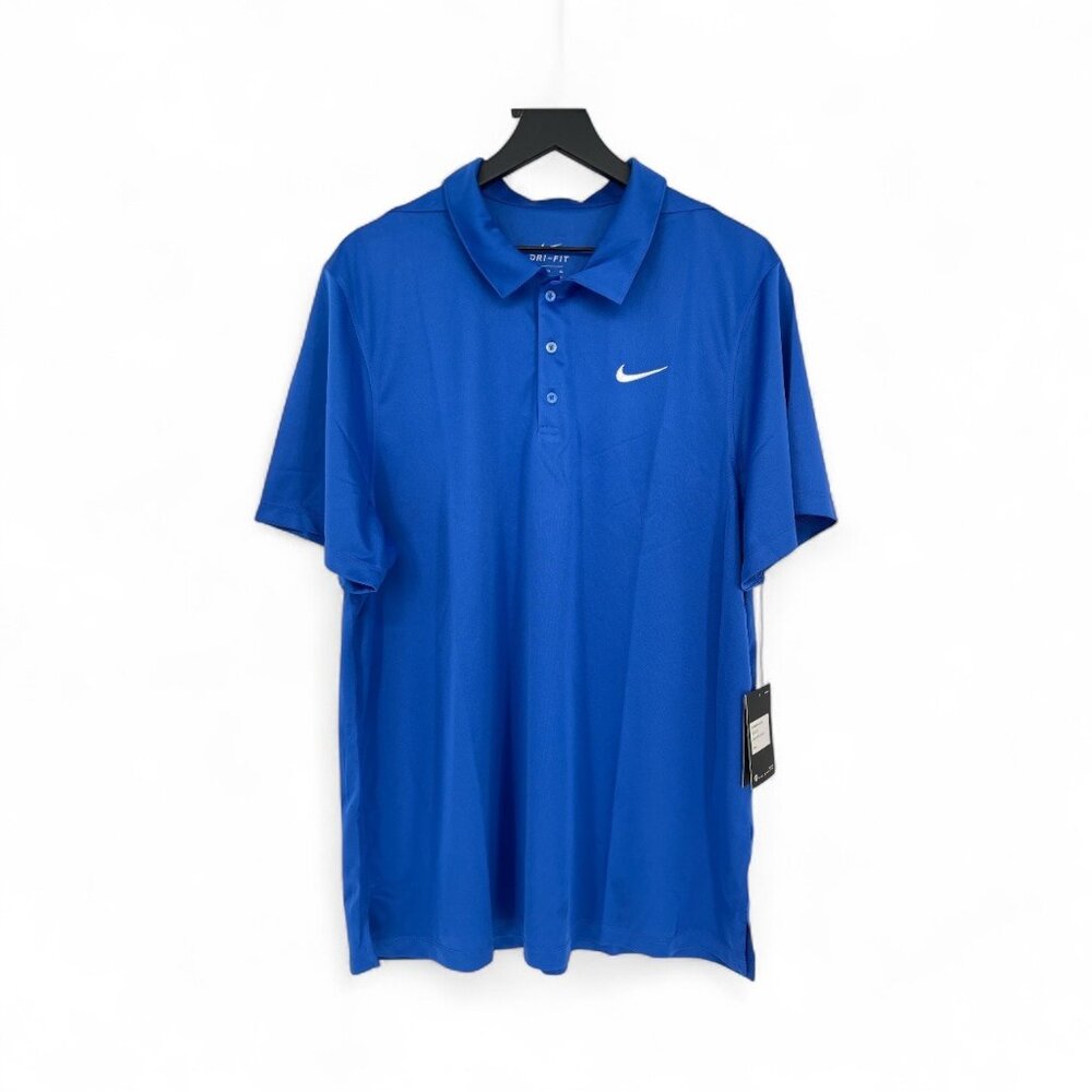 NIKE Polo Mens XL Dri-Fit Short Sleeve 3 Button Blue Embroidered Logo